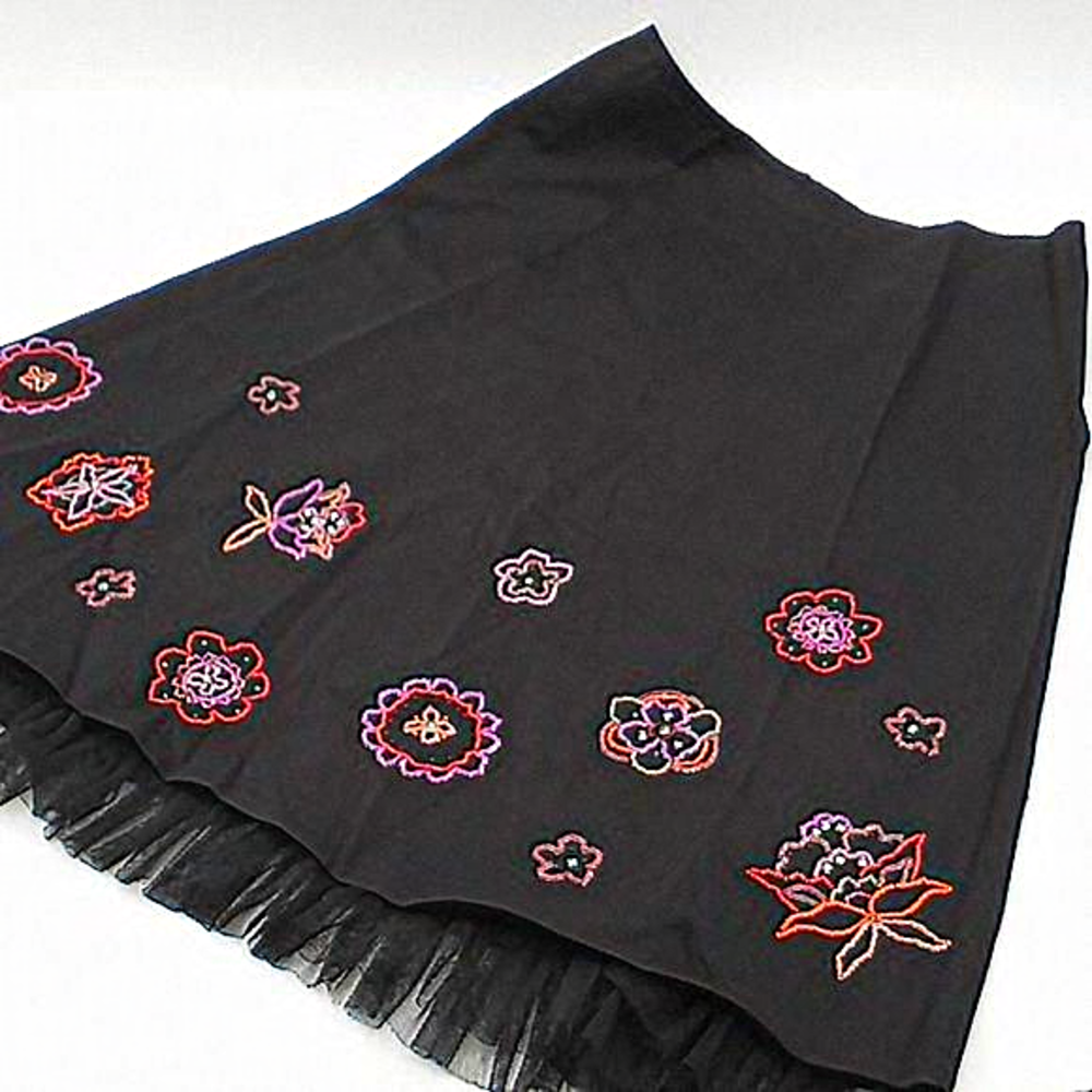 Kelly & Diane Black Midi Floral Beaded Tulle Hem Skirt 4